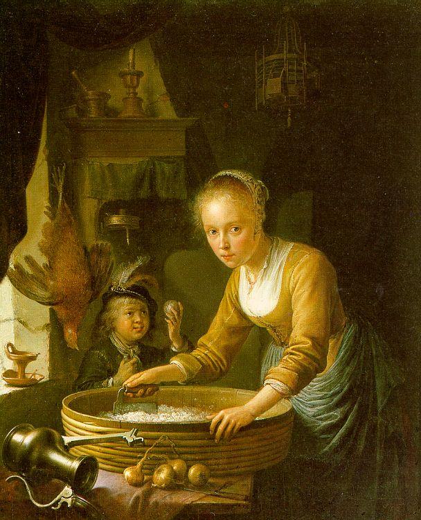 Gerrit Dou Girl Chopping Onions Norge oil painting art